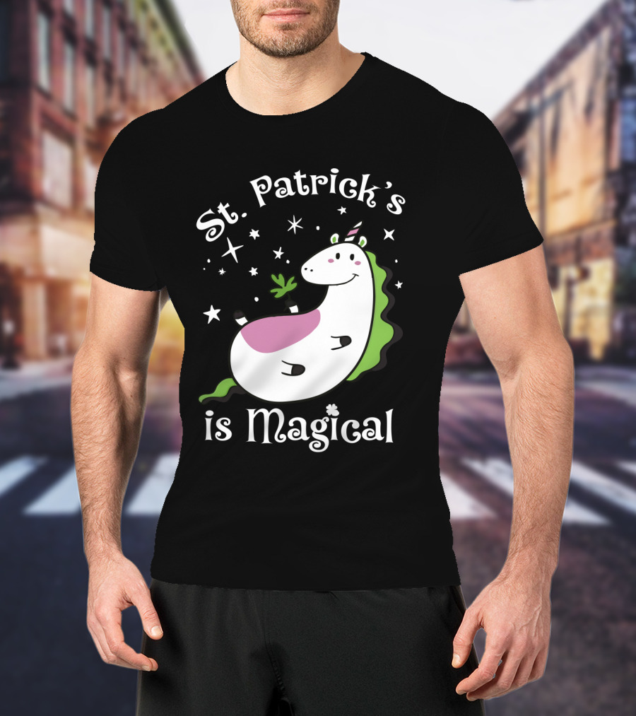 St. Patrick's Is Magical Shamrock Unicorn With Stars And Green Mane T-Shirt