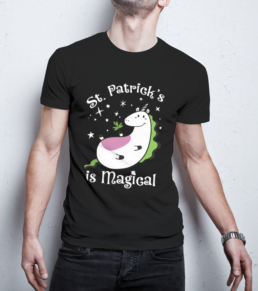 St. Patrick's Is Magical Shamrock Unicorn With Stars And Green Mane T-Shirt