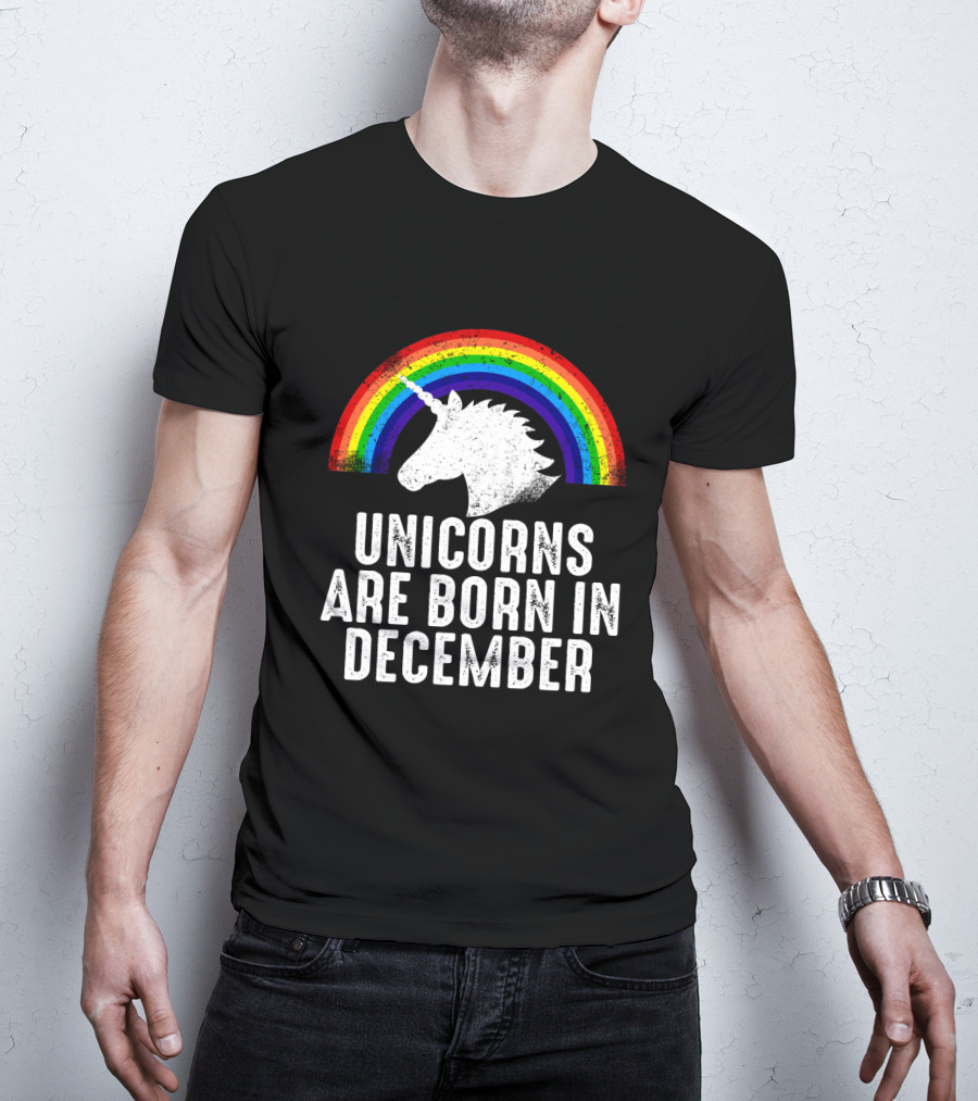 Unicorns Are Born In December Rainbow Pride T-Shirt