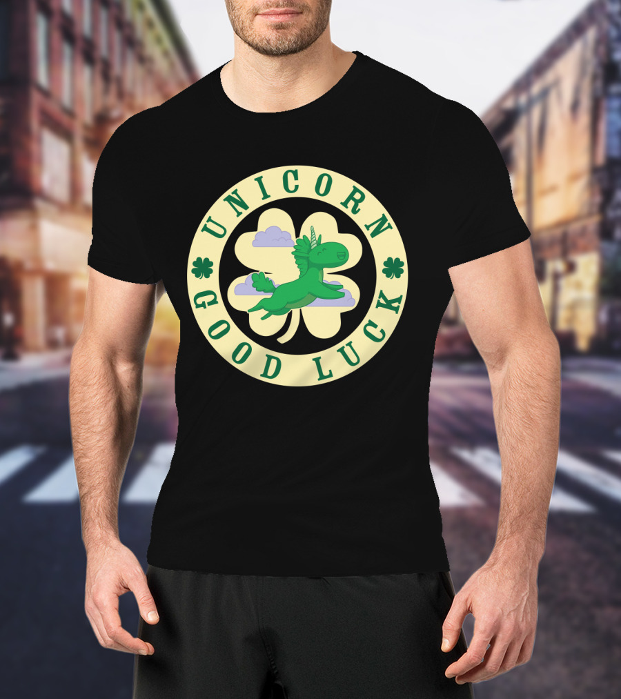 Unicorn Good Luck Clover Cloud Emblem T-Shirt