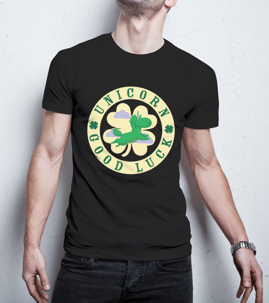 Unicorn Good Luck Clover Cloud Emblem T-Shirt