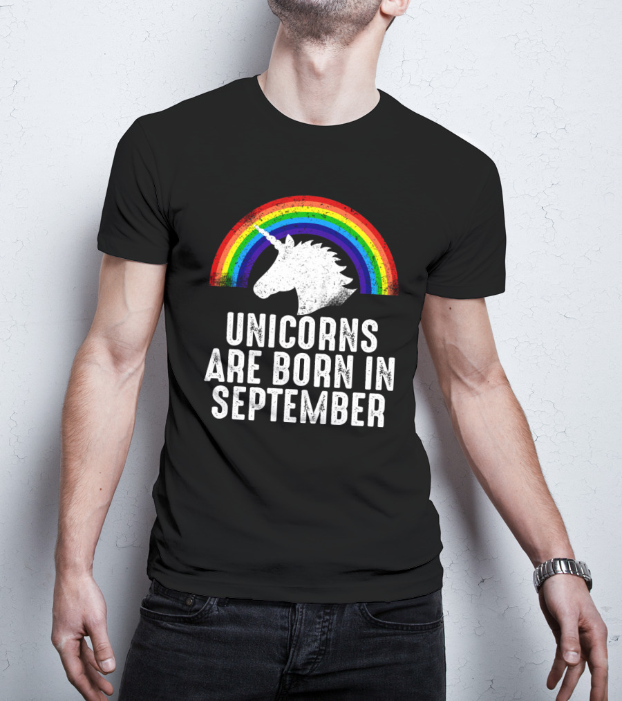 Unicorns Are Born In September Rainbow Unicorn Head T-Shirt