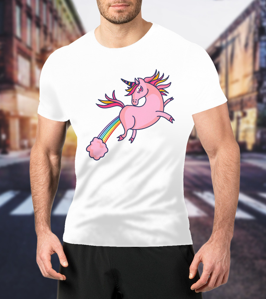 Magical Unicorn With Rainbow Tail And Puffy Clouds T-Shirt