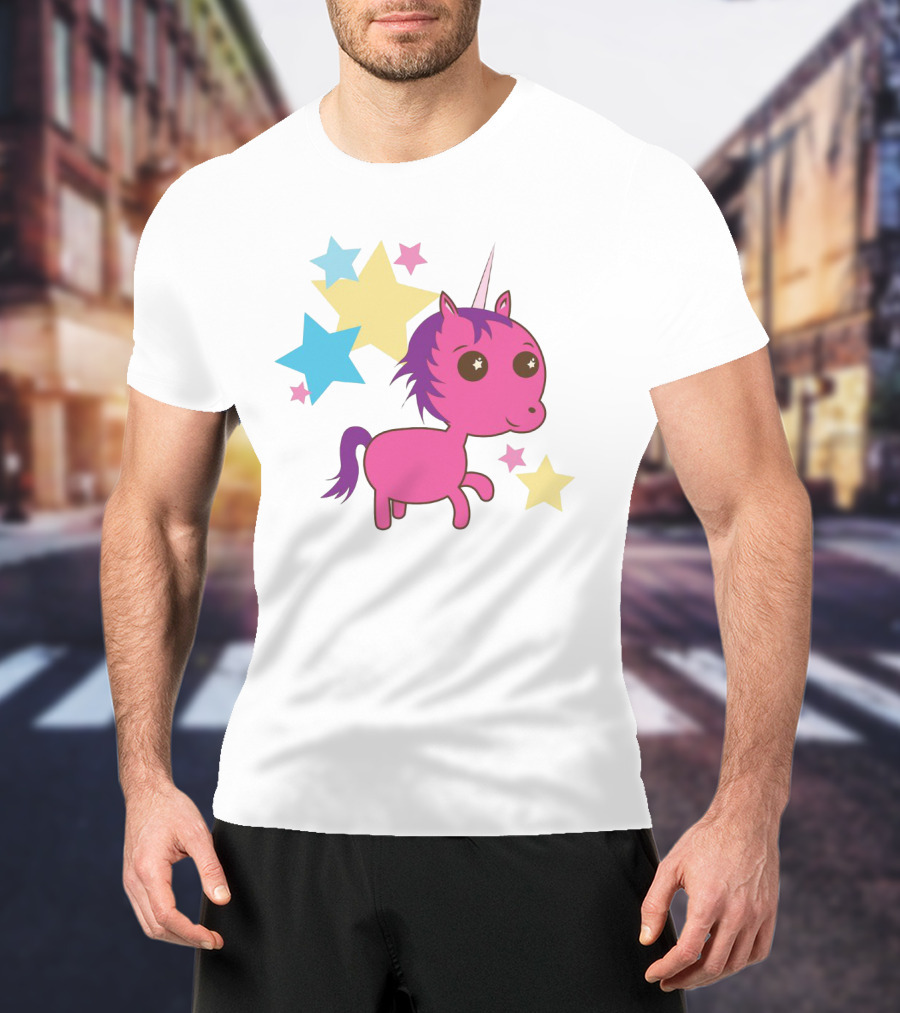 Pink Trippin Sparkles Unicorn With Colorful Stars T-Shirt