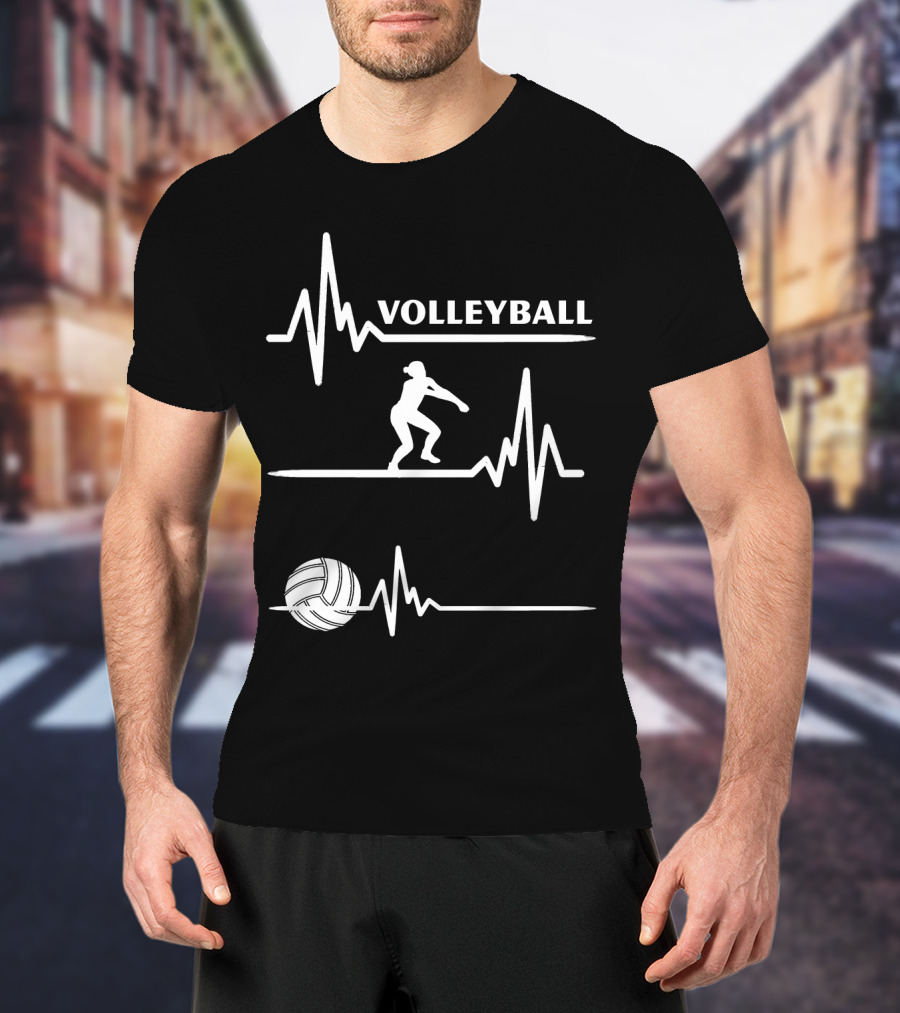 Volleyball Heartbeat Player Silhouette With Ball And Pulse Lines T-Shirt