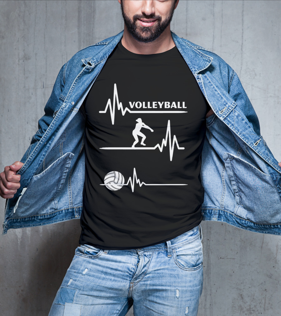 Volleyball Heartbeat Player Silhouette With Ball And Pulse Lines T-Shirt