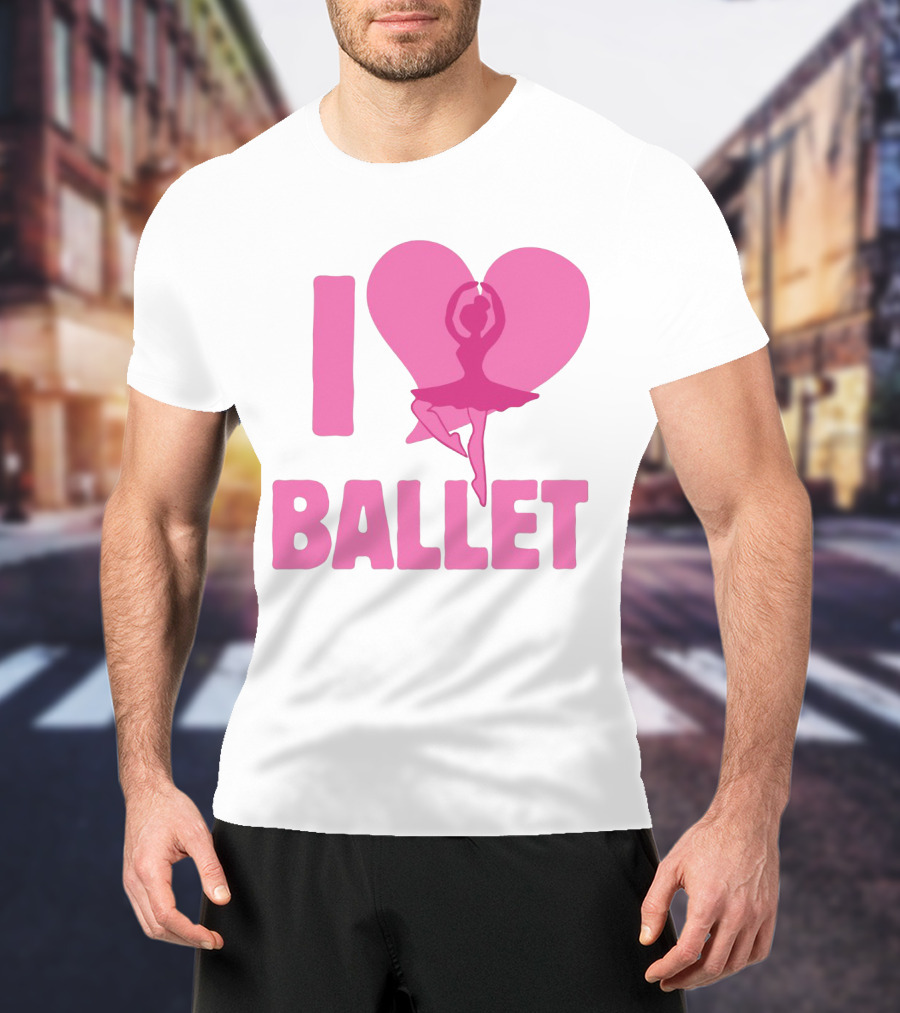 I Heart Ballet Pink Ballerina Silhouette In Love Heart T-Shirt