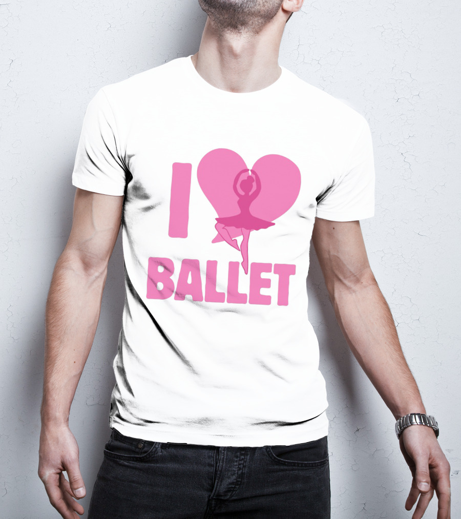 I Heart Ballet Pink Ballerina Silhouette In Love Heart T-Shirt