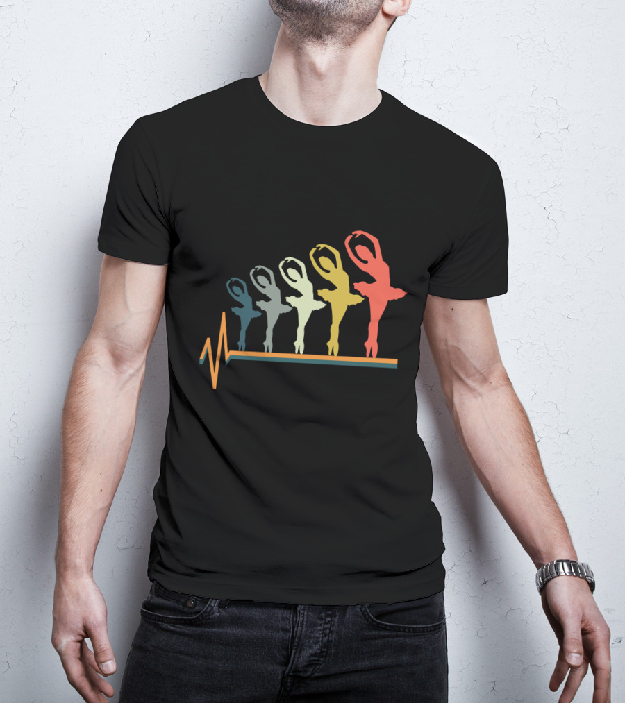 Ballet Dancers Heartbeat Line Art Gradient T-Shirt