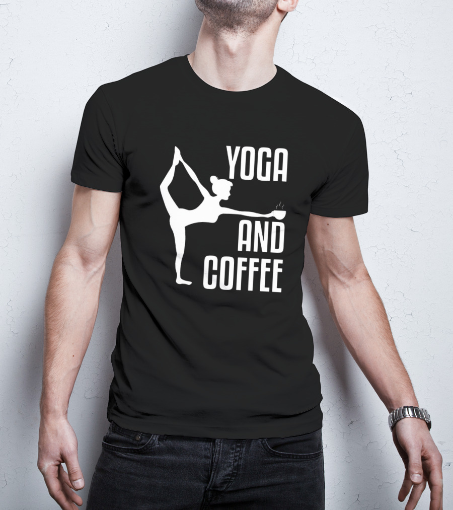 Yoga And Coffee Silhouette Pose With Hot Beverage In Hand T-Shirt