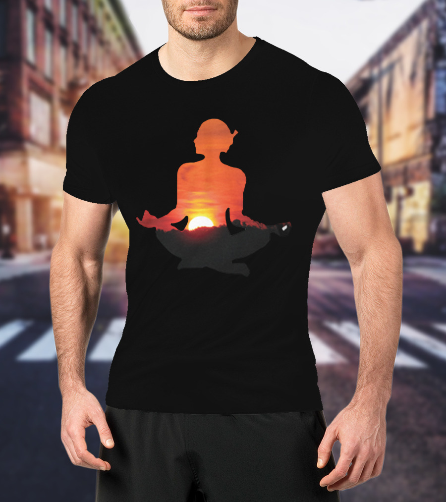 Yoga Meditation Silhouette Over Vibrant Sunset Horizon T-Shirt
