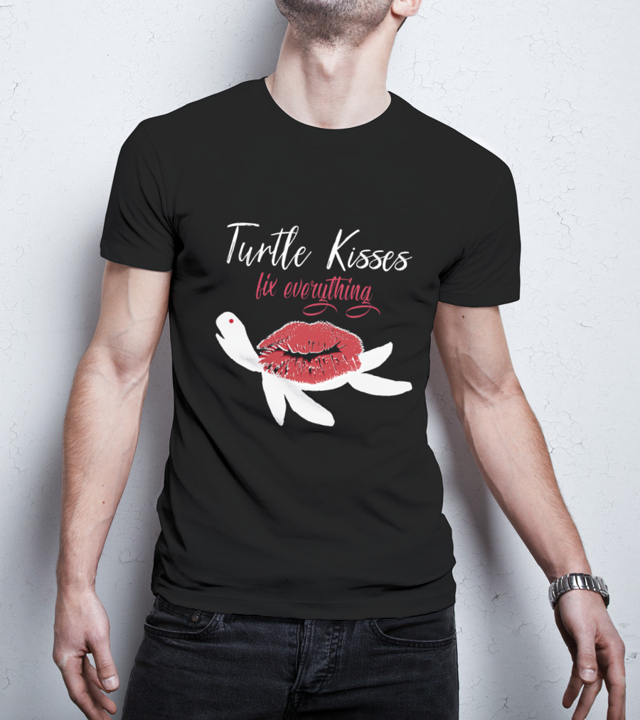 Turtle Kisses Fix Everything Red Lips And White Turtle T-Shirt