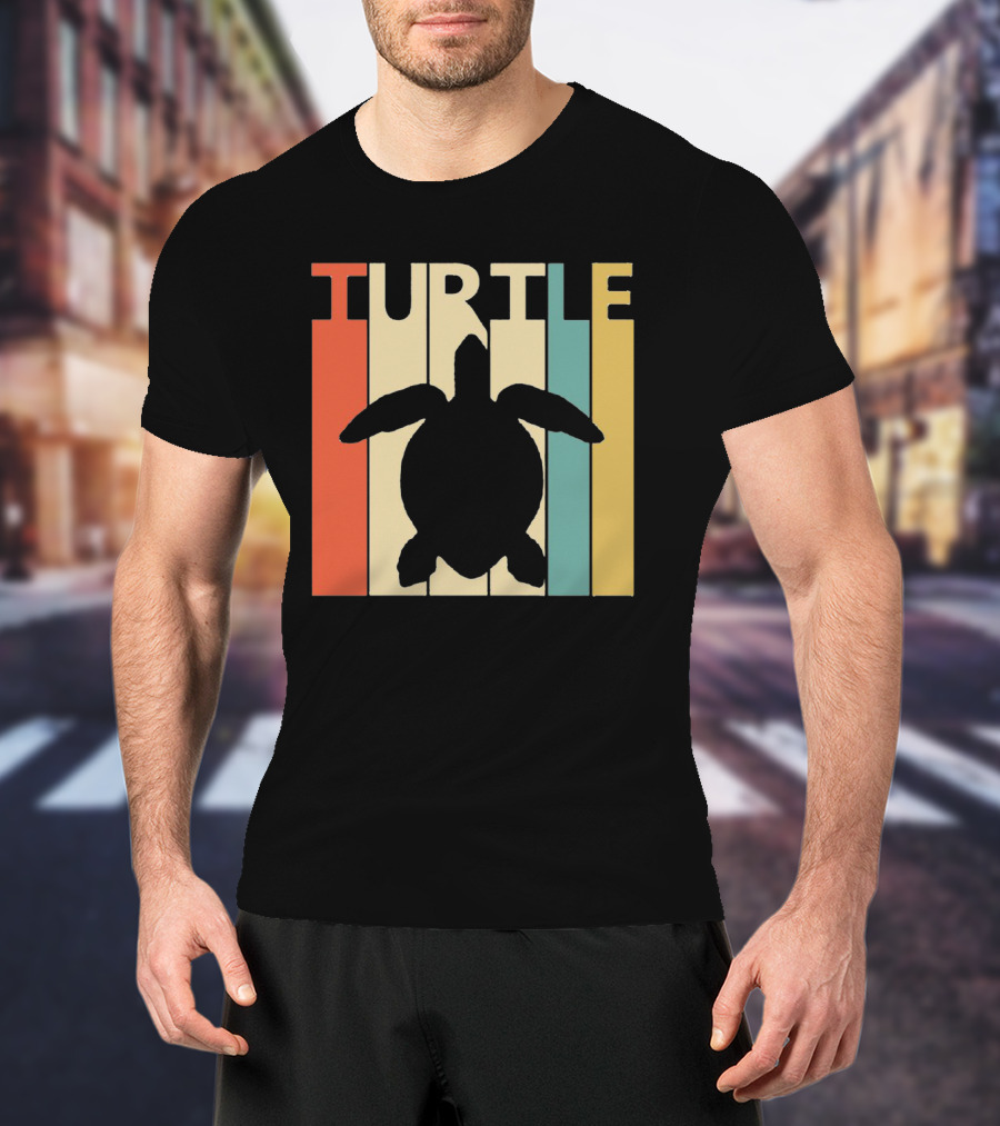 Turtle Retro Silhouette Colorful Stripes Spirit Animal T-Shirt