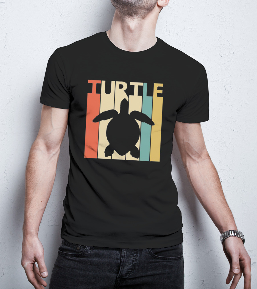 Turtle Retro Silhouette Colorful Stripes Spirit Animal T-Shirt