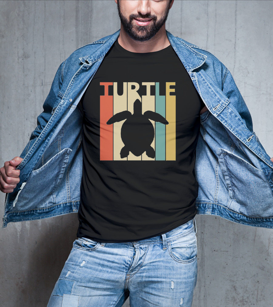 Turtle Retro Silhouette Colorful Stripes Spirit Animal T-Shirt