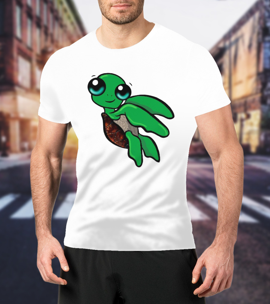 Funky Turtle Cute Green Cartoon Character With Big Eyes T-Shirt