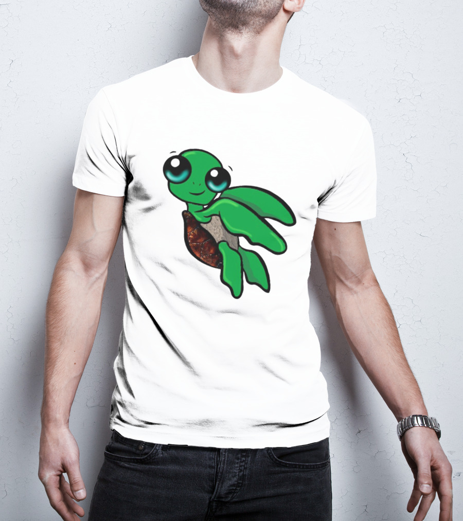 Funky Turtle Cute Green Cartoon Character With Big Eyes T-Shirt