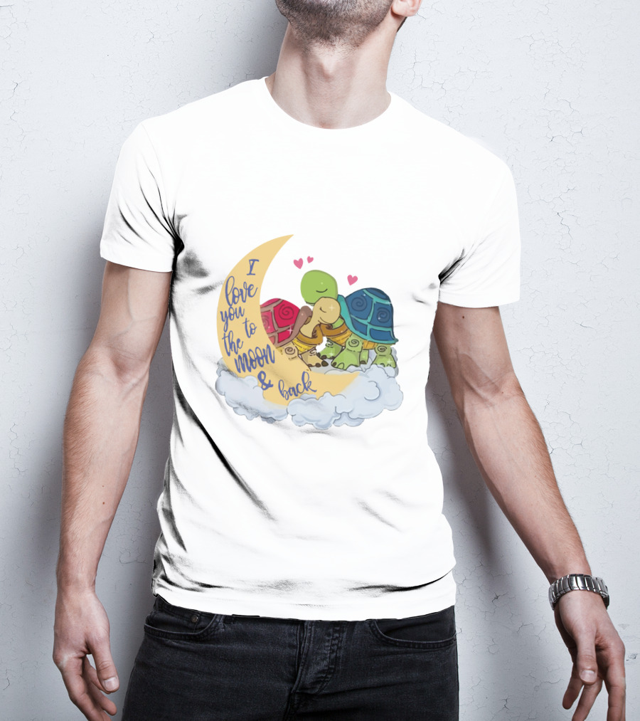 I Love You To The Moon And Back Turtle Trio With Hearts On Cloud T-Shirt