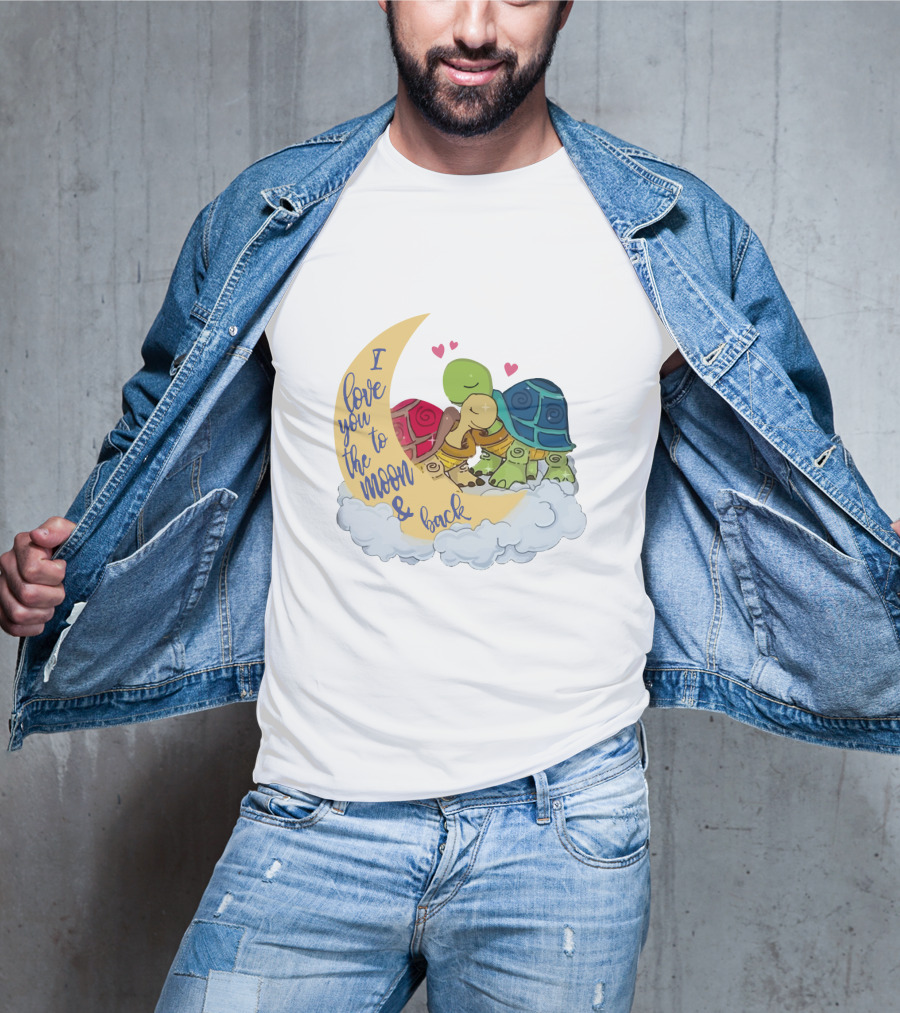 I Love You To The Moon And Back Turtle Trio With Hearts On Cloud T-Shirt