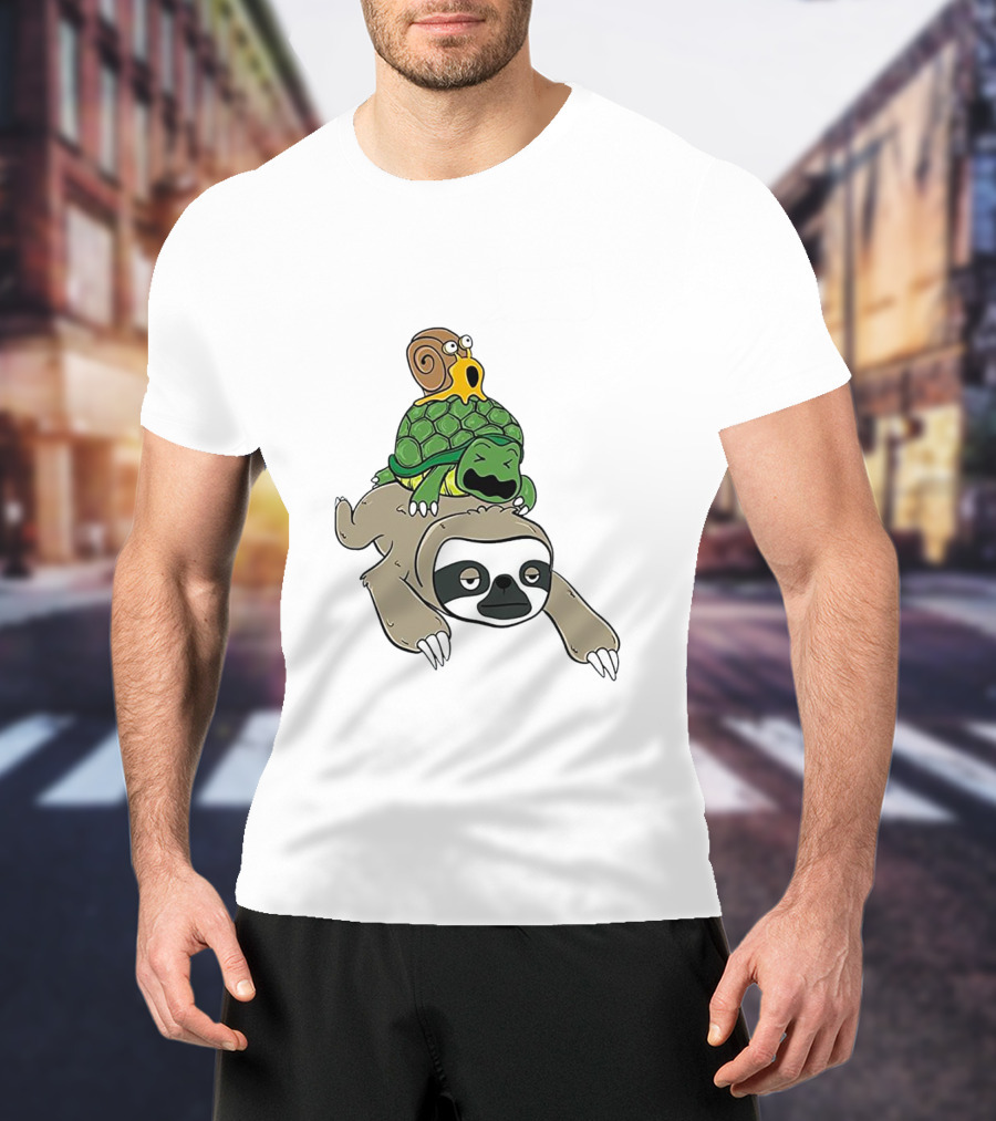 Sloth And Turtle Snail Stack Ride Adventure T-Shirt