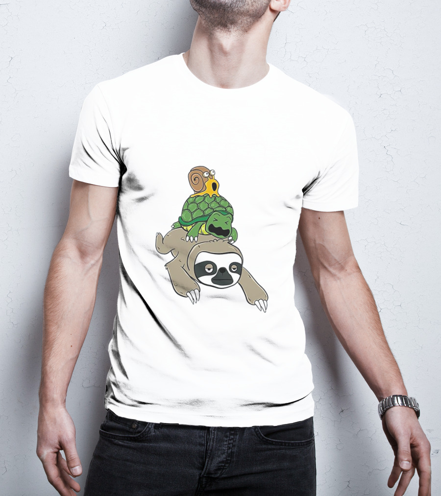 Sloth And Turtle Snail Stack Ride Adventure T-Shirt