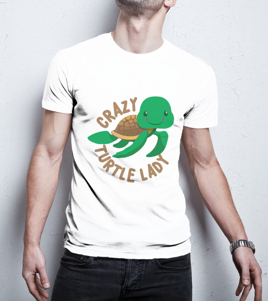 Crazy Turtle Lady Cute Green Cartoon Style Turtle With Happy Face T-Shirt