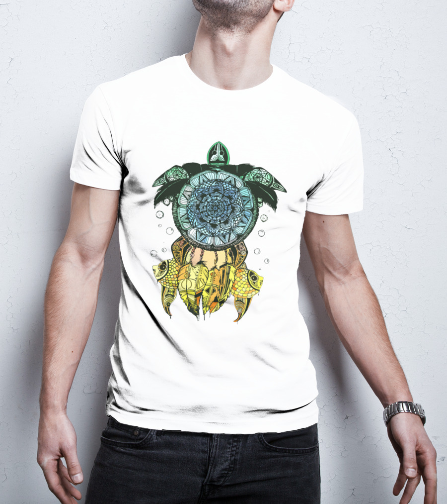 Dreamcatcher Flower Of Life Turtle With Intricate Mandala Feather And Geometric T-Shirt