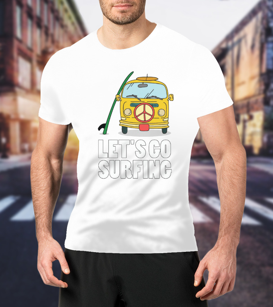 Peace Symbol Surf Bus Adventure - Let's Go Surfing T-Shirt