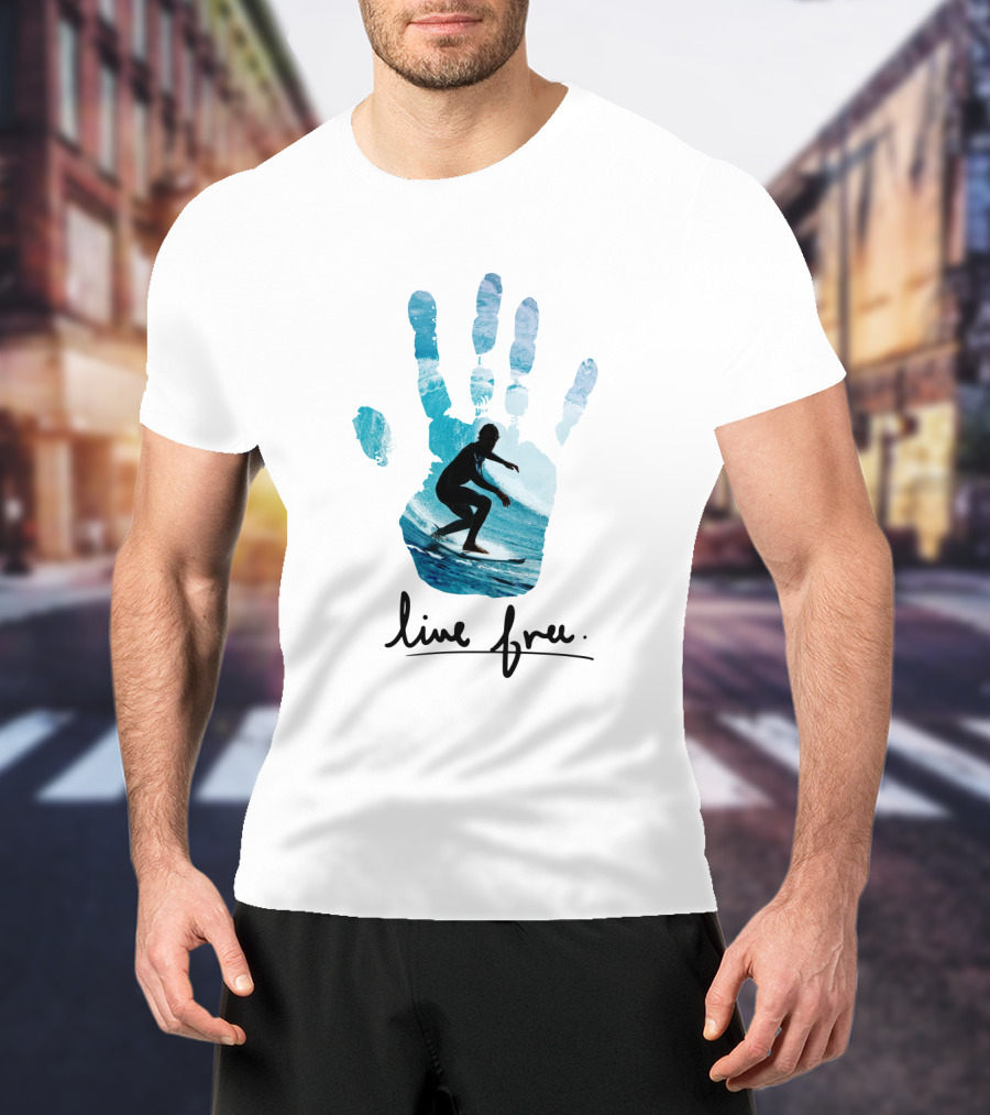Live Free Surfing Handprint Ocean T-Shirt