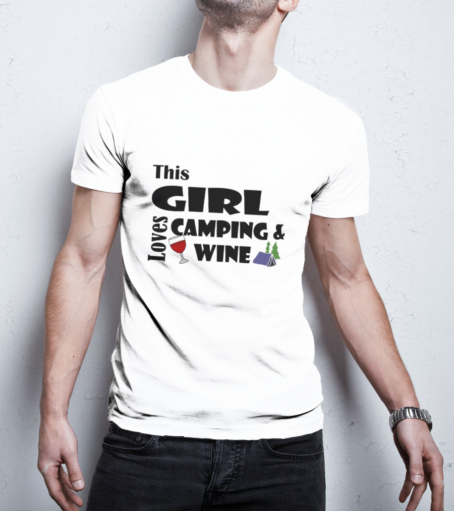 This Girl Loves Camping And Wine With Tent And Wine Glass Icons T-Shirt
