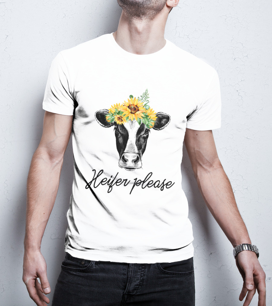 Heifer Please Cow With Sunflower Headbands And Bandana T-Shirt