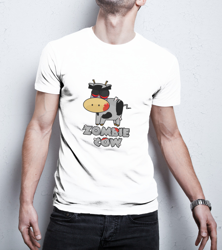 Zombie Cow Cartoon With Zombie-Themed Text And Cute Undead Animal T-Shirt