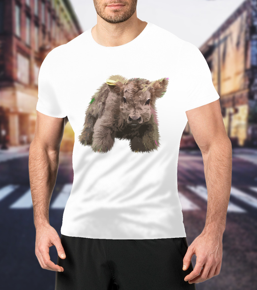 Cute Highland Cow Farm Animals Fluffy Calf T-Shirt