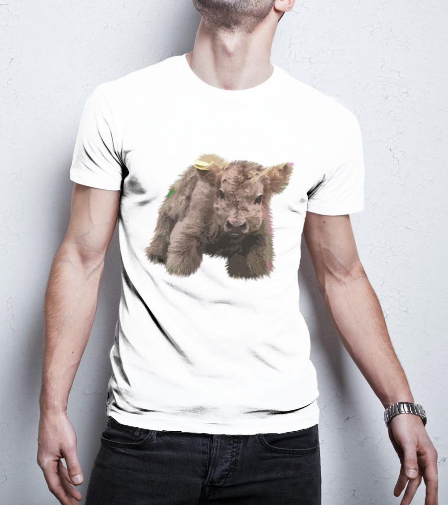 Cute Highland Cow Farm Animals Fluffy Calf T-Shirt