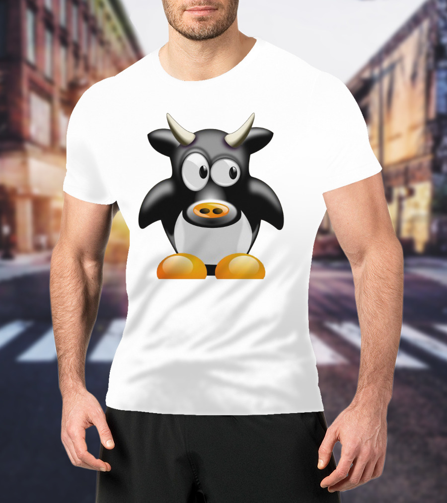 Playful Cute Cow Penguin Mashup Cartoon Character T-Shirt