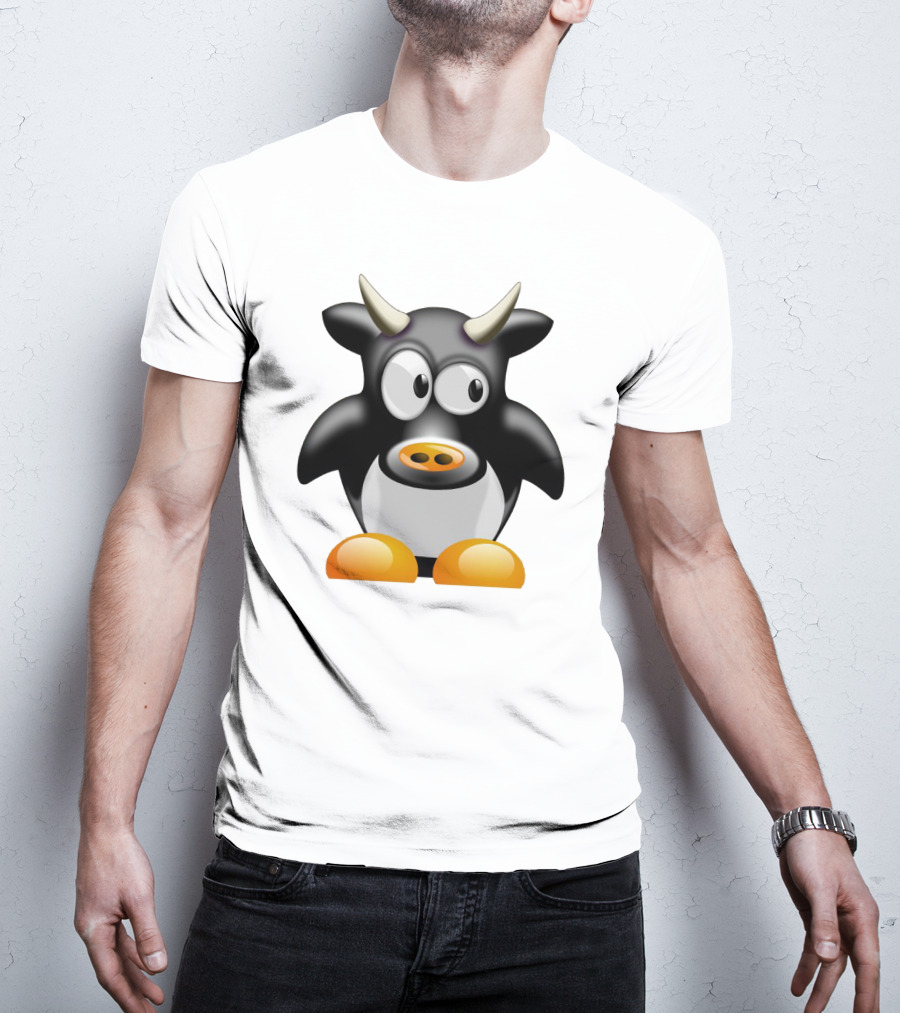 Playful Cute Cow Penguin Mashup Cartoon Character T-Shirt