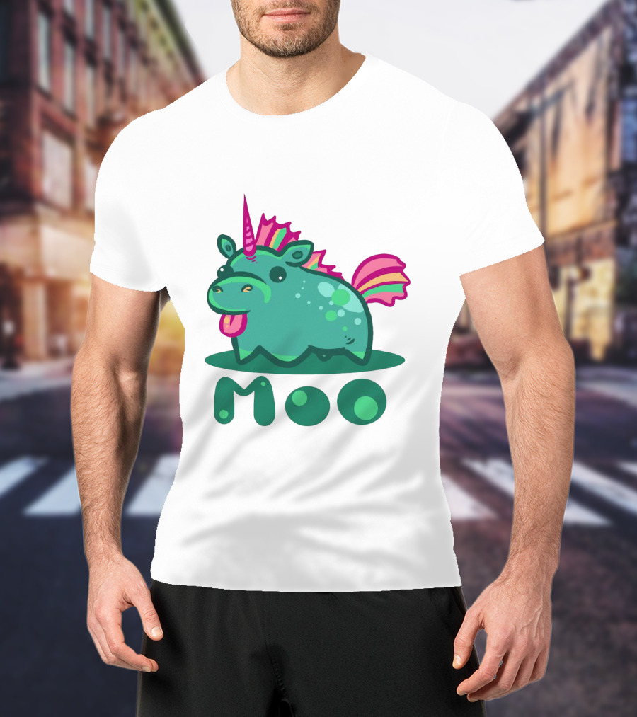 Moo Cute Derpy Unicow With Pink Horn And Rainbow Tail T-Shirt