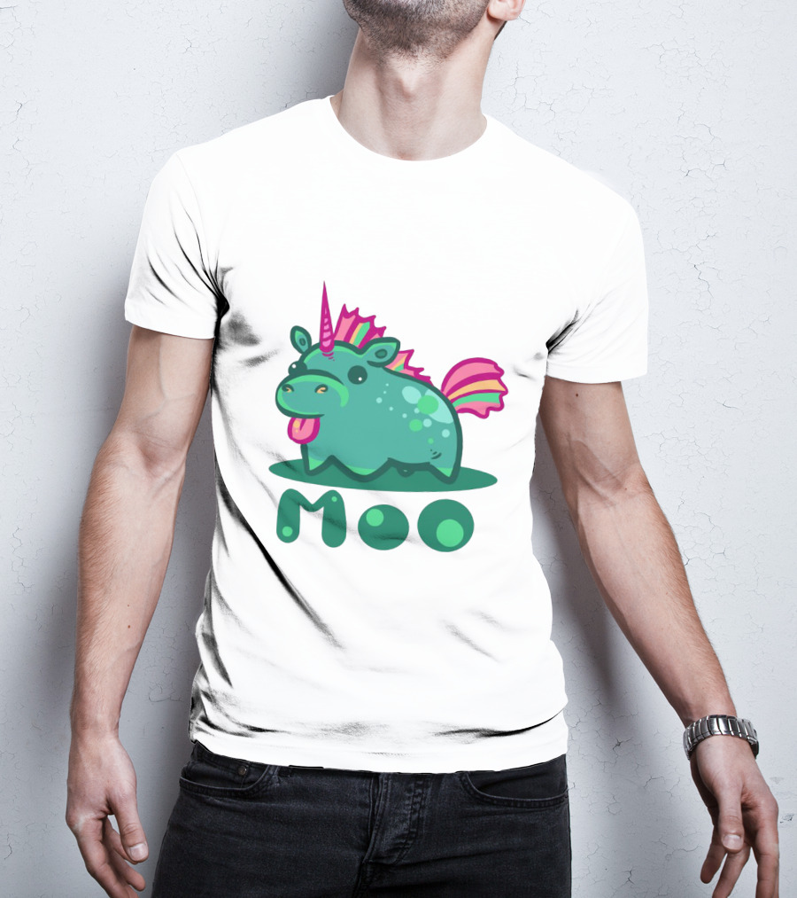 Moo Cute Derpy Unicow With Pink Horn And Rainbow Tail T-Shirt