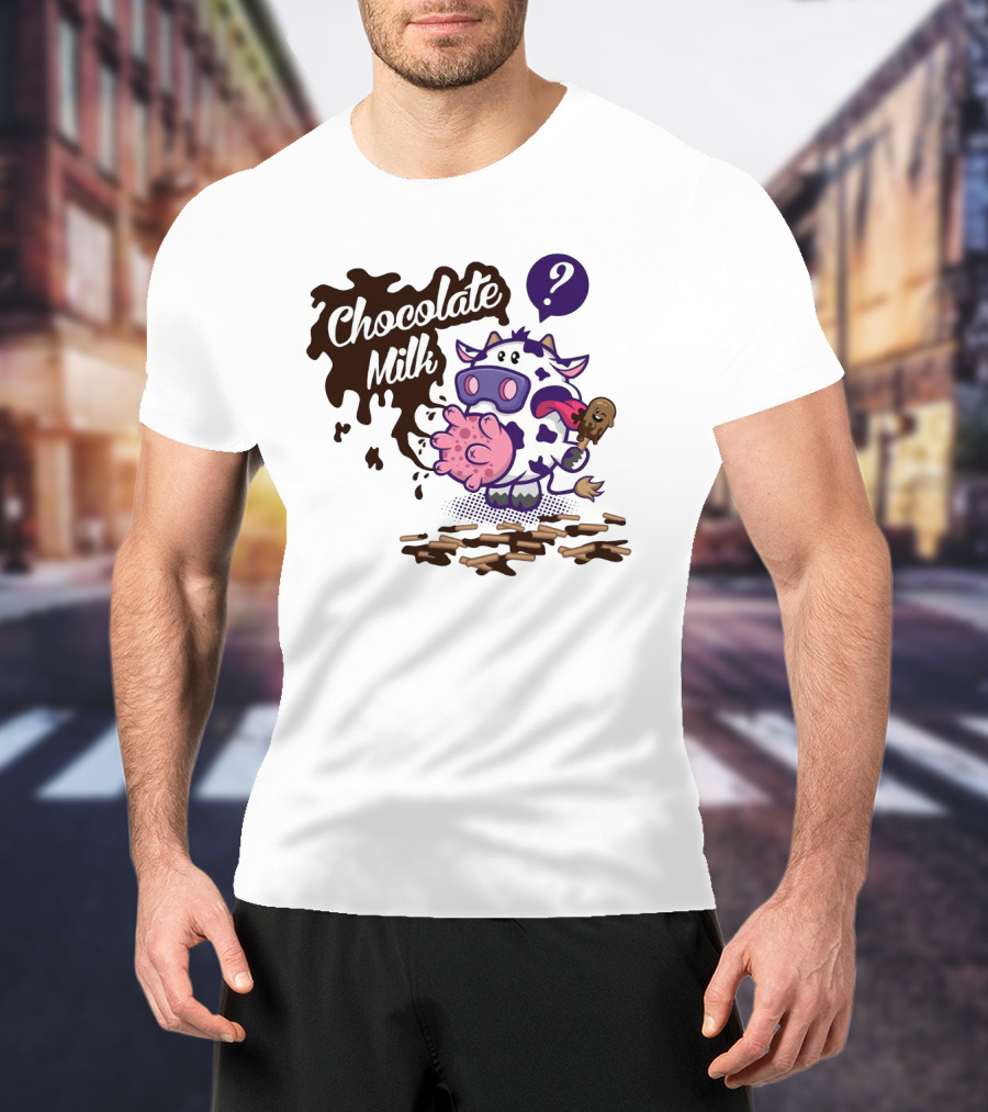 Chocolate Milk Cow Cartoon With Ice Cream And Question Mark By Squinked T-Shirt