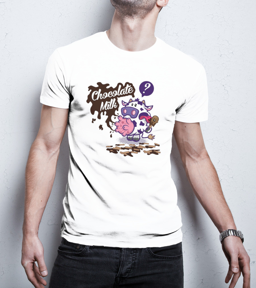 Chocolate Milk Cow Cartoon With Ice Cream And Question Mark By Squinked T-Shirt
