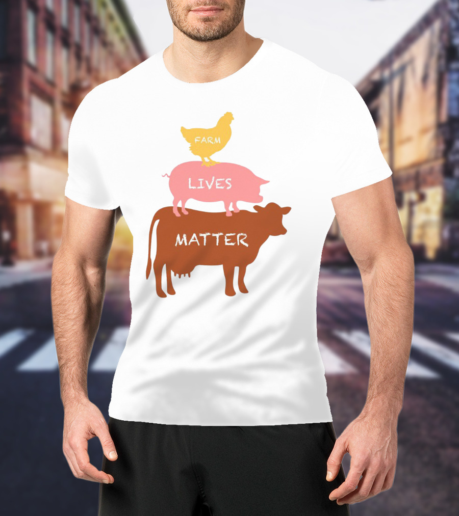Farm Lives Matter Chicken Pig Cow Stacked Animal T-Shirt