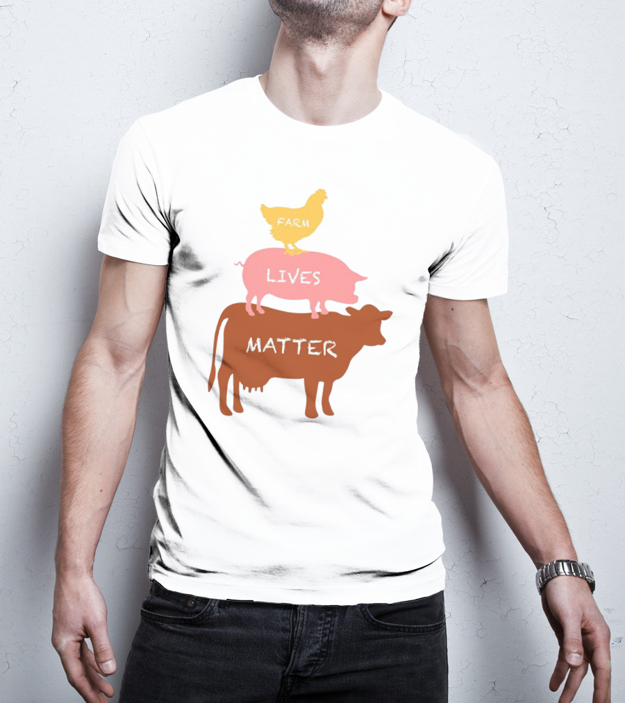 Farm Lives Matter Chicken Pig Cow Stacked Animal T-Shirt
