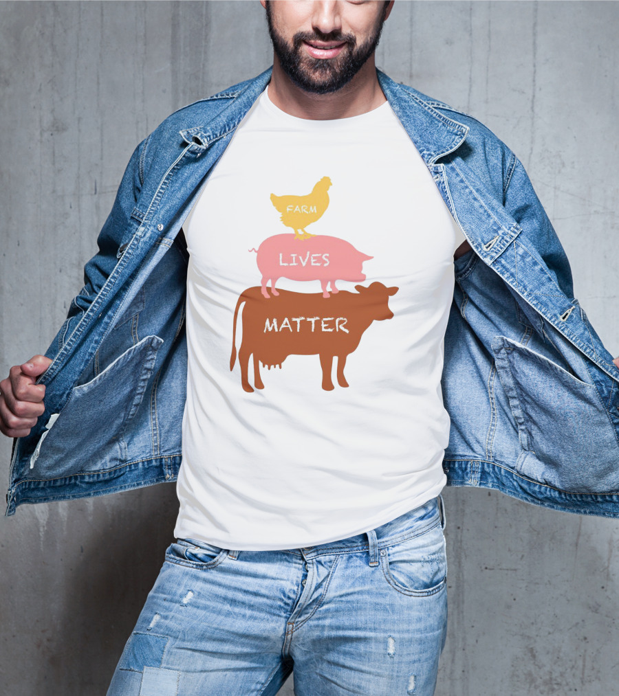 Farm Lives Matter Chicken Pig Cow Stacked Animal T-Shirt