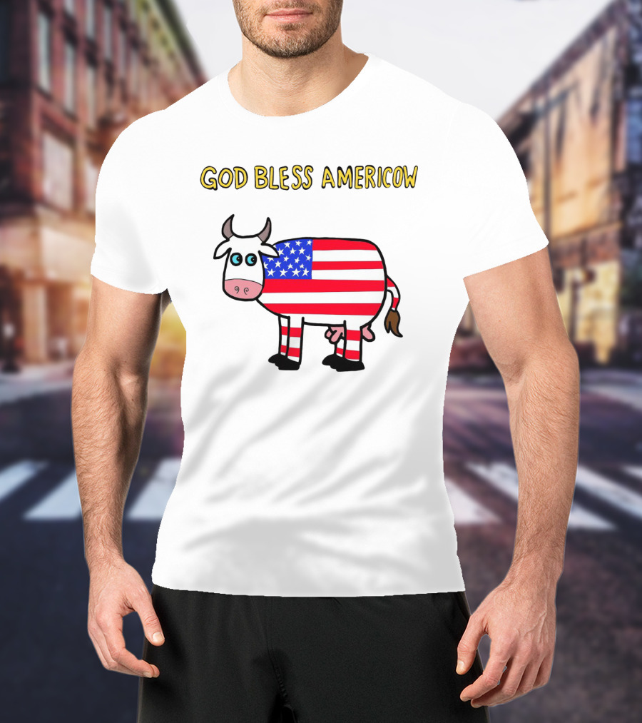 God Bless Americow Patriotic Cow With American Flag T-Shirt