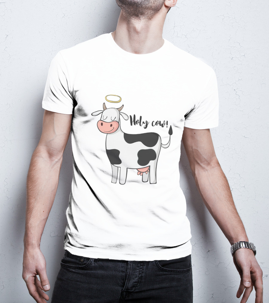 Holy Cow Funny Angelic Cow With Halo Joke T-Shirt