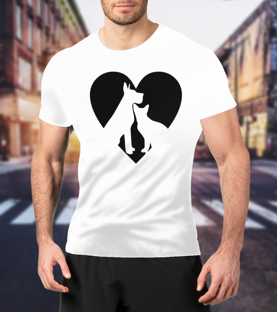 Love Animals Heart Silhouette Featuring Dog And Cat T-Shirt