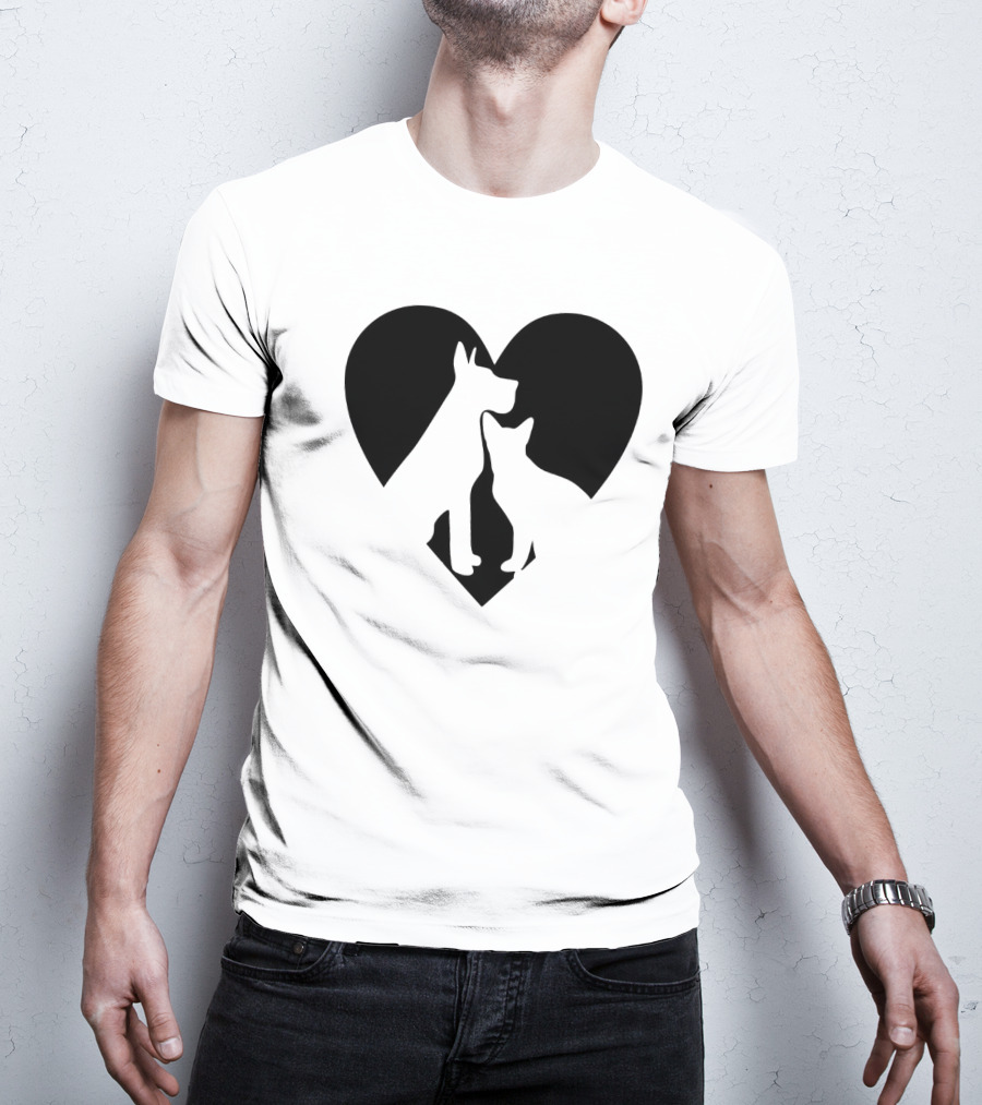 Love Animals Heart Silhouette Featuring Dog And Cat T-Shirt