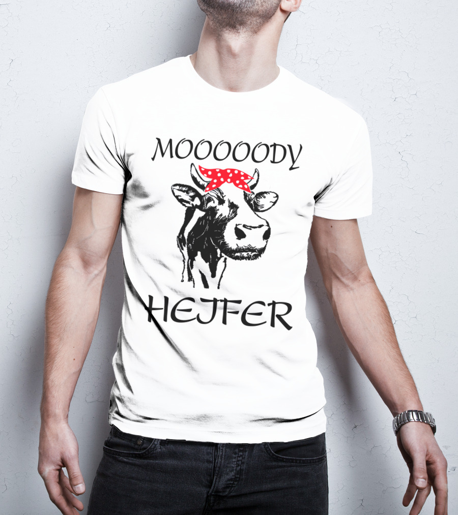 Mooooody Heifer Cow With Red Polka Dot Bandana T-Shirt