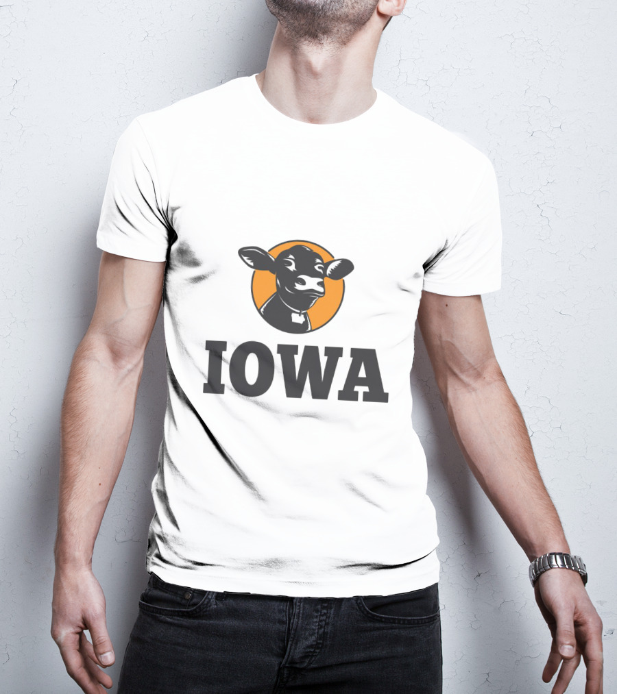 Iowa Love Cow In Black And Orange Circle T-Shirt