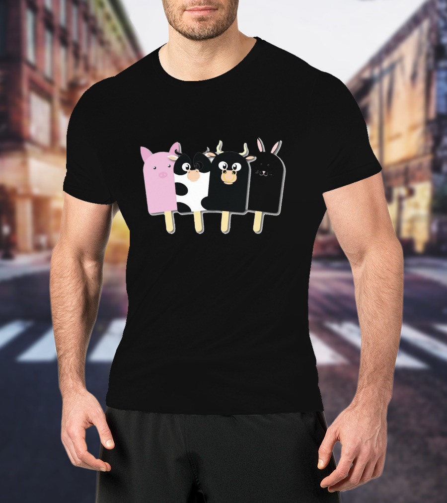 Animal Farm Popsicle Pig Cow Bull Bunny Quartet T-Shirt